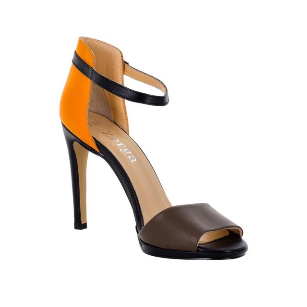 DEVA Multi Color Black Orange Brown Leather Heels - Picture 3 of 6